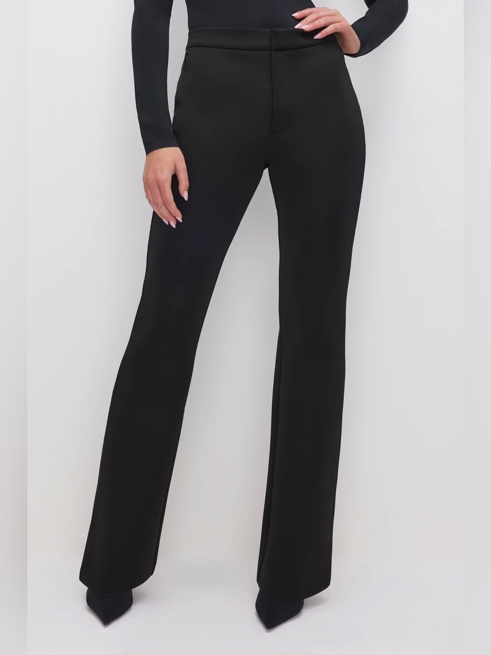 Good American Scuba Boss Trousers Black Stretch Bootcut Pants Size 2/26